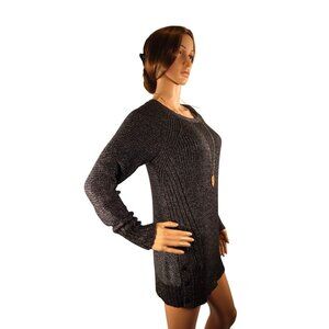 Calvin Klein Charcoal Gray Long-Sleeve Knit Sweater Dress with Side Button Accen